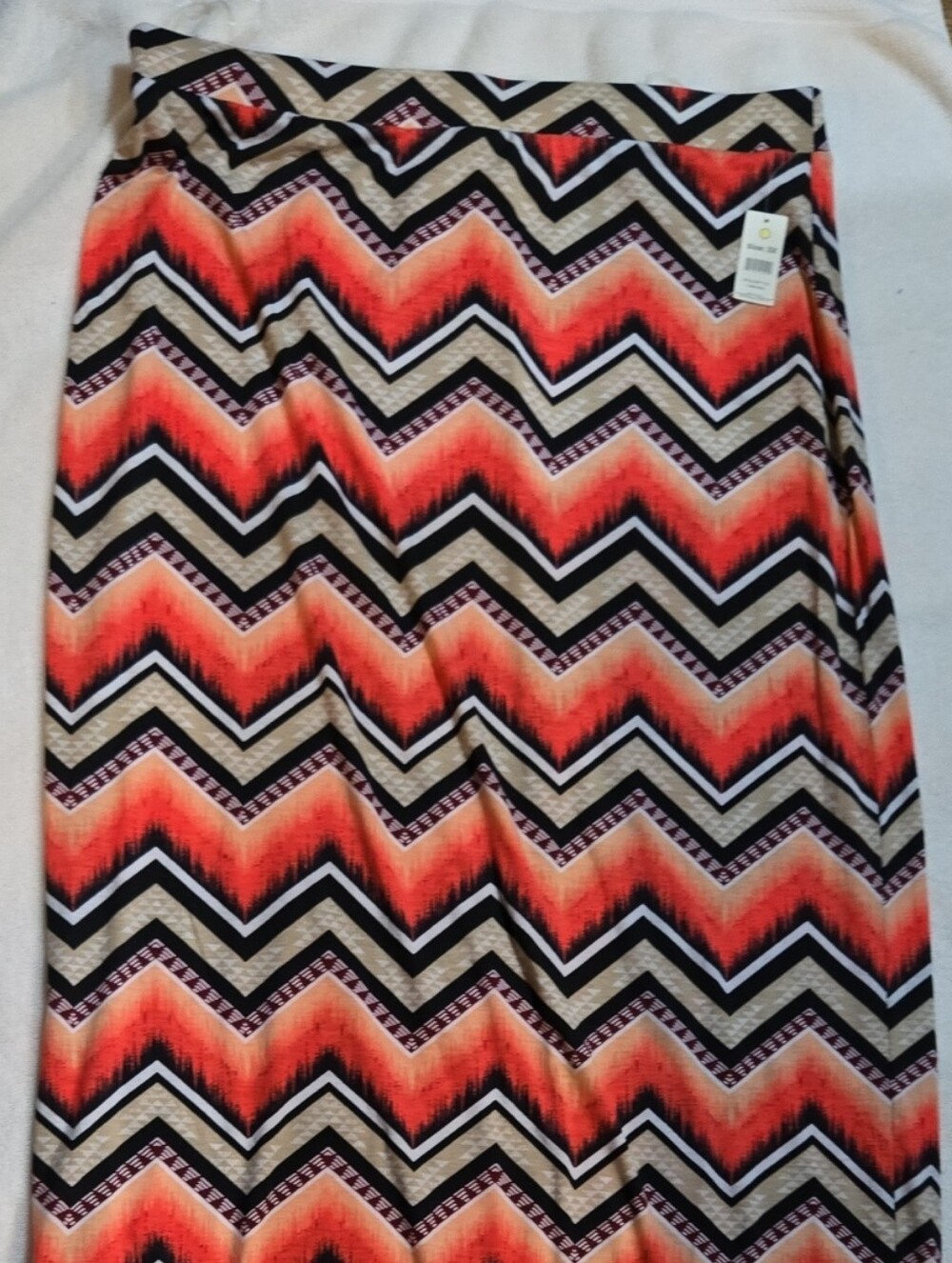 Bobbie Brooks Chevron Maxi Skirt in Orange, Black & Cream